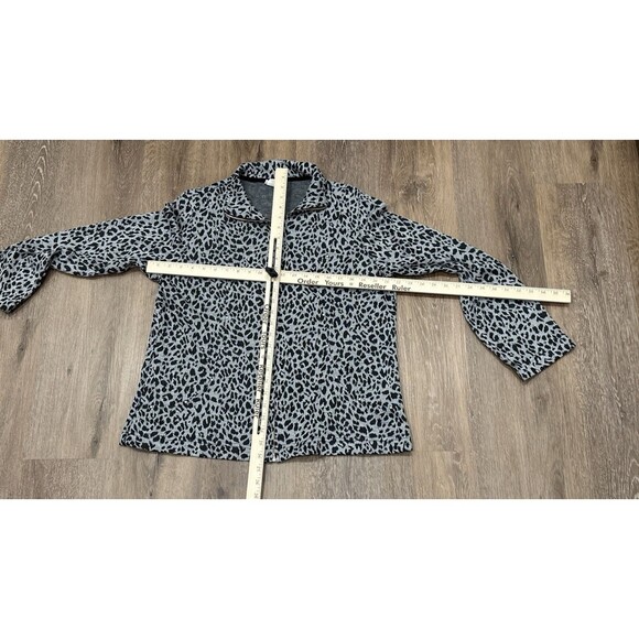 Hot Cotton Womens XL Leopard Print Gray Black Full Zip Jacket Stretch Top - Picture 5 of 8
